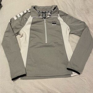 Victoria Secret Pink Ultimate Grey and White Zip Up Athletic Jacket Size Large